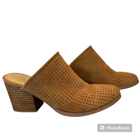 Marc Fisher Ripley Mule Cognac Suede Block Heel Slip On Almond Toe Size 8 - Picture 1 of 8